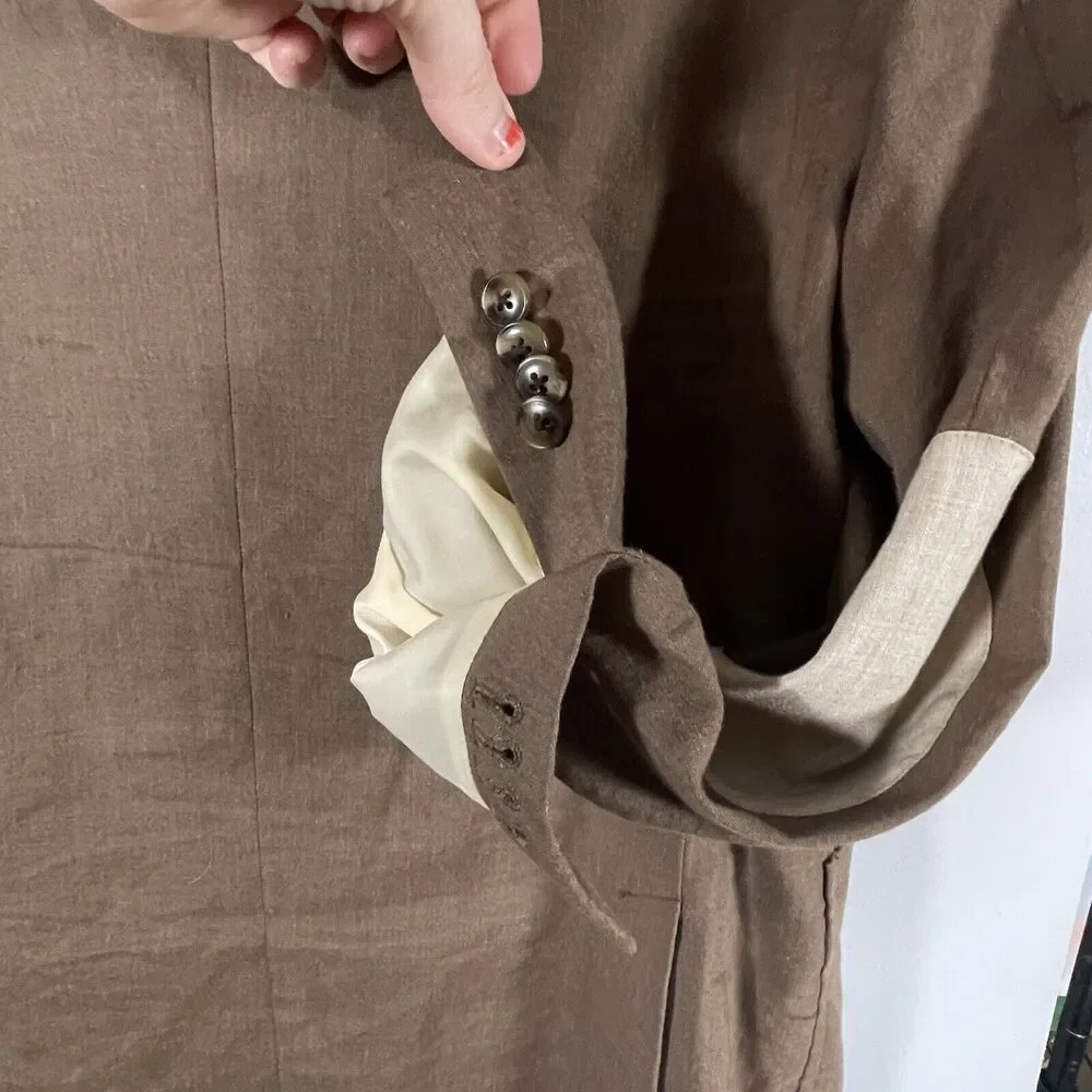 CREMIEUX Mens Brown Elbow Patch Linen Blend Unstructured Blazer Coat SIZE LARGE
